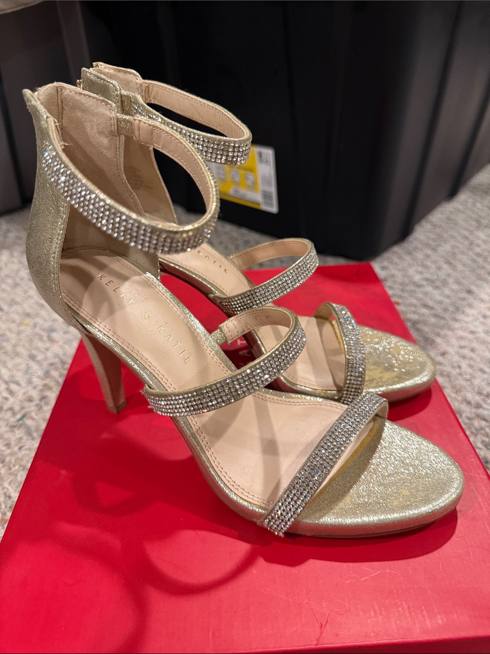 Kelly & Katie Glittery Gold Rhinestone Strap Block Heels size 8